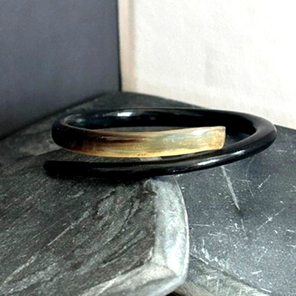 Vintage Natural Buffalo Horn Open Cuff Bangle Bracelet Ombre Black
